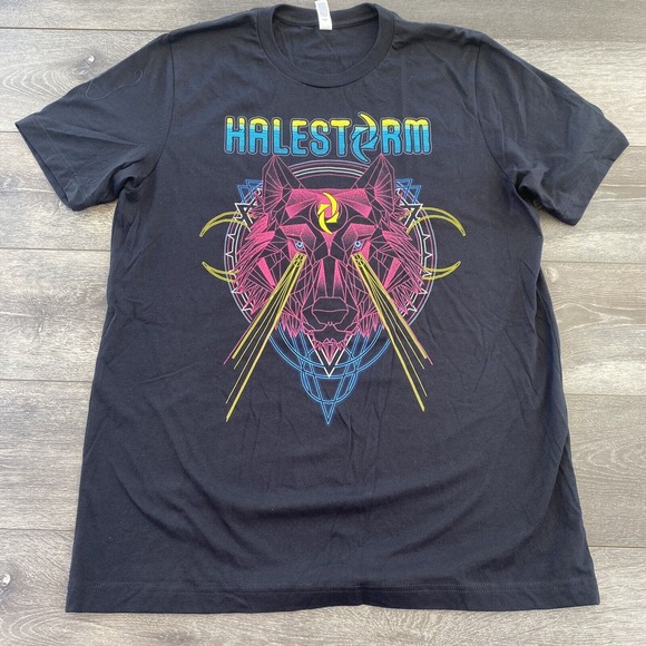 Halestorm 2019 Tour T Shirt Black Canvas Neon Wolf Adult Large Short Sleeve - Picture 1 of 7